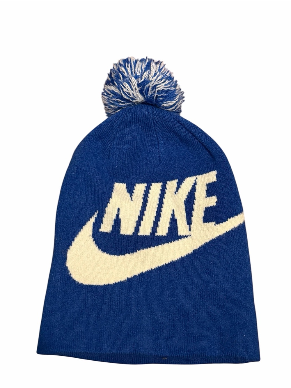 Nike Royal Blue Knit Beanie with White Logo Pom-Pom